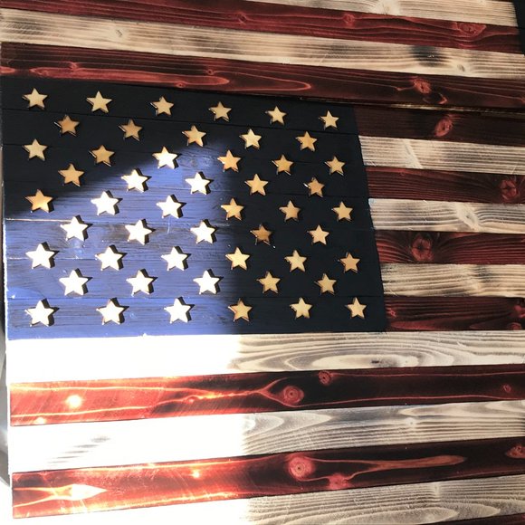 Handmade Wooden American Flag, 39/19 inch - Picture 7 of 16
